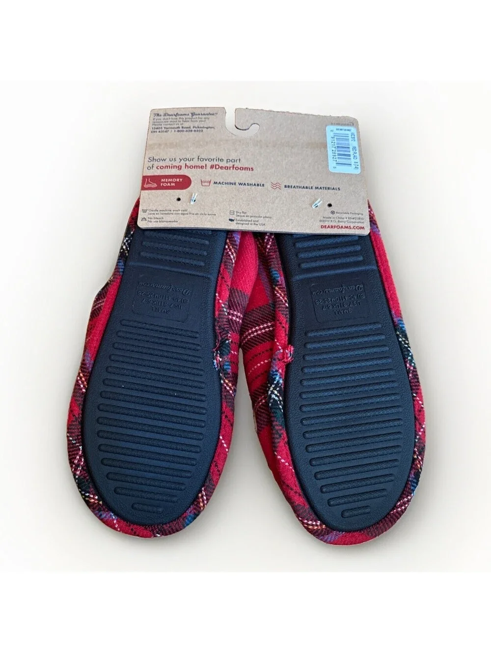 NWT NEW Dearfoams Red Plaid Papa Bear Memory Foam House Slippers Men’s Small 7 8